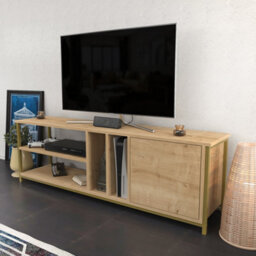 Decorotika Oneida Tv Stand Tv Unit For Tv's Up To 72 Inch Gold And Oak - thumbnail 3