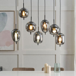 Wyld And Coco Novalux 7-Light Pendant Lamp - Modern Smoked Glass And Brushed Iron Centrepiece - thumbnail 2