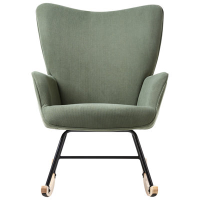 Wyld And Coco Green Corduroy Rocking Armchair - Black Metal Legs, Modern Nursery Chair - image 1