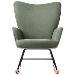 Wyld And Coco Green Corduroy Rocking Armchair - Black Metal Legs, Modern Nursery Chair - thumbnail 1