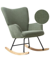 Wyld And Coco Green Corduroy Rocking Armchair - Black Metal Legs, Modern Nursery Chair - thumbnail 3