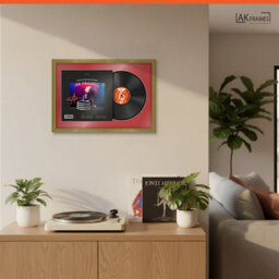 "AK Frames 25X17"" Gold Classic Vinyl Record Frame With Crimson Mount For 12 Inch Lp Cover & Disc - Overlapped Design" - thumbnail 5