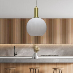 First Choice Lighting Set Of 2 Betchley - White Ribbed Glass Globe Satin Brass Deco Pendants - thumbnail 4