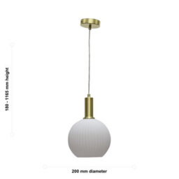 First Choice Lighting Set Of 2 Betchley - White Ribbed Glass Globe Satin Brass Deco Pendants - thumbnail 6
