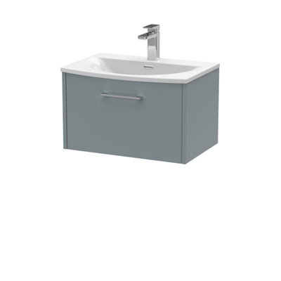 Hudson Reed Juno Wall Hung Single Soft Close Drawer Vanity Unit With Curved Basin In Coastal Grey Finish, 610mm - image 1