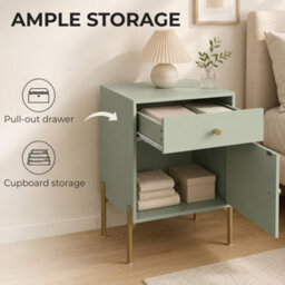 Homcom Modern End Table Set Of 2 With Drawer And Cabinet, Light Green - thumbnail 5