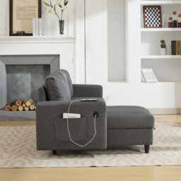 Grey 3 Seater L-Shaped Sofa With Storage, Usb, Led Lights And Side Pockets - thumbnail 9