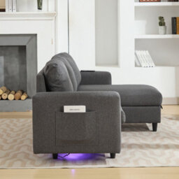 Grey 3 Seater L-Shaped Sofa With Storage, Usb, Led Lights And Side Pockets - thumbnail 8