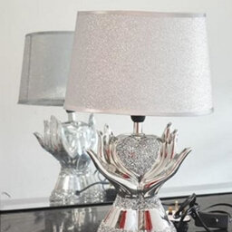 Biznest New Crushed Diamond Silver Ceramic Bling Table Lamp Home Heart In Hand Style Shade