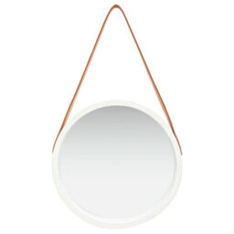 Berkfield Wall Mirror With Strap 40 Cm White - thumbnail 2