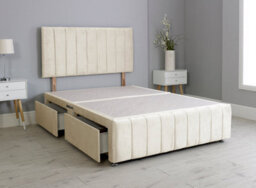 Comfy Deluxe 3Ft Single Panel Cream Plush Divan Bed Set Headboard & Footboard 2 Drawers Right Side - thumbnail 2