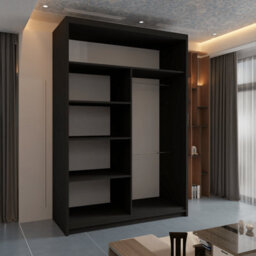 Sliding Wardrobes 4 u LTD Modern Wardrobe With Led Light Double Sliding Door Stylish Mirrored Wardrobe - Black 120Cm - thumbnail 3