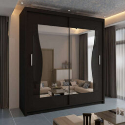 Sliding Wardrobes 4 u LTD Modern Wardrobe With Led Light Double Sliding Door Stylish Mirrored Wardrobe - Black 120Cm
