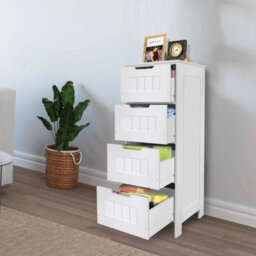 Bathroom Cabinet Free Standing Storage Unit 4 Drawers Floor Cupboard Pvc White - thumbnail 6