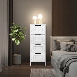 Bathroom Cabinet Free Standing Storage Unit 4 Drawers Floor Cupboard Pvc White - thumbnail 4