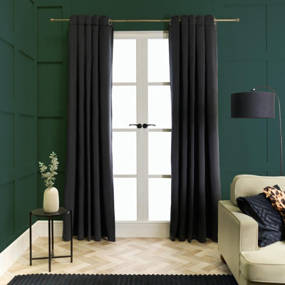 "OHS Thermal Matte Velvet Eyelet Curtains 2 Pair Of Ready Made, Black - 90"" X 90""" - image 1