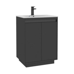 Royal Bathrooms Orion 600mm Matt Obsidian Black 2 Door Floor Standing Vanity Unit With Carrara White Basin & Black Accent Trim - thumbnail 7