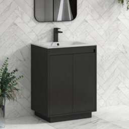 Royal Bathrooms Orion 600mm Matt Obsidian Black 2 Door Floor Standing Vanity Unit With Carrara White Basin & Black Accent Trim - thumbnail 6