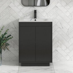 Royal Bathrooms Orion 600mm Matt Obsidian Black 2 Door Floor Standing Vanity Unit With Carrara White Basin & Black Accent Trim - thumbnail 1