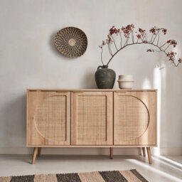Sweeek - 120Cm Wood And Cane Rattan Sideboard Natural 120X39X70 Cm - Eva