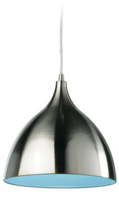 Luminosa Lighting Luminosa Caf 1 Light Dome Ceiling Pendant Brushed Steel, Blue Inside, E27