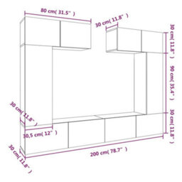 Berkfield 6 Piece Tv Cabinet Set Grey Sonoma Engineered Wood - thumbnail 9