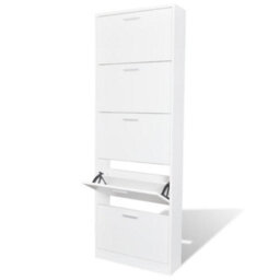 Berkfield White Wooden Shoe Cabinet With 5 Compartments - thumbnail 1