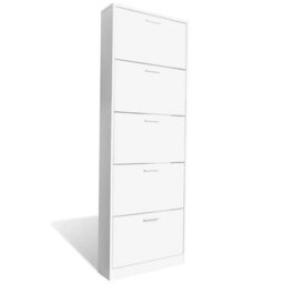 Berkfield White Wooden Shoe Cabinet With 5 Compartments - thumbnail 2