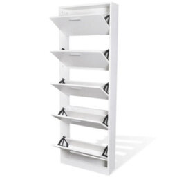 Berkfield White Wooden Shoe Cabinet With 5 Compartments - thumbnail 4
