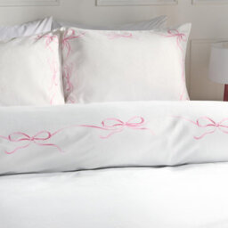 Ohs Bow Border Bedding Set Microfibre Duvet Cover With Pillowcase, Pink/white - Double - thumbnail 2