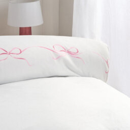Ohs Bow Border Bedding Set Microfibre Duvet Cover With Pillowcase, Pink/white - Double - thumbnail 3