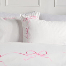 Ohs Bow Border Bedding Set Microfibre Duvet Cover With Pillowcase, Pink/white - Double - thumbnail 4