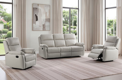 SC FURNITURE LIMITED Grey Genuine Leather Reclining 3 Seater + 2 Reclining Armchairs - Aberino - image 1