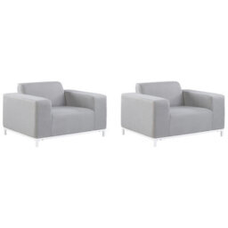 Beliani Set Of 2 Garden Armchairs Rovigo Fabric Light Grey - thumbnail 1