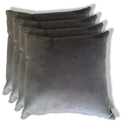 Beautiful Beanbags Set Of 4 Plush Velvet Scatter Cushions Complete With Cushion Pads Furniture Cushions With Inserts 4 Plush Velvet Cushions - Grey - image 1