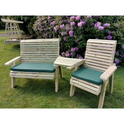 Churnet Valley Garden Furniture Ltd Ergo Trio Set Straight Tray - Timber - L75 X W220 X H105 Cm - Set Of Waterproof Cushions Included - image 1