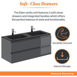 Plum&clay Marvel Gloss Dark Grey Wall Hung Bathroom Vanity Unit With Grey Glass Basin (W)1200mm - thumbnail 3