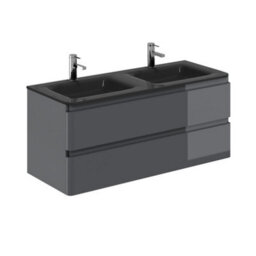 Plum&clay Marvel Gloss Dark Grey Wall Hung Bathroom Vanity Unit With Grey Glass Basin (W)1200mm