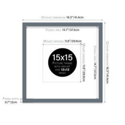 "15X15"" Grey Picture Frame - 15X15"" Square Frame With 12X12"" Mount For 15X15""/12X12"" Pictures Moderrn Style Thin Edge, 1 Pack" - thumbnail 2