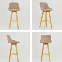 Lakeland Furniture Avesta Fawn Brown Fabric Wooden Fixed Height Leg Bar Stool - thumbnail 2