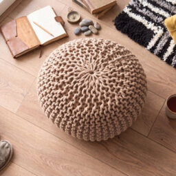 Bravich Beige Chunky Knitted Pouffe Footstool - 50Cm Round - thumbnail 2