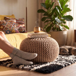 Bravich Beige Chunky Knitted Pouffe Footstool - 50Cm Round - thumbnail 3