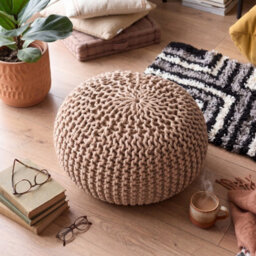 Bravich Beige Chunky Knitted Pouffe Footstool - 50Cm Round - thumbnail 4