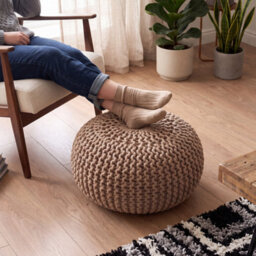 Bravich Beige Chunky Knitted Pouffe Footstool - 50Cm Round - thumbnail 5