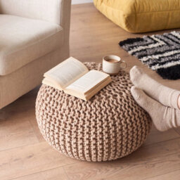 Bravich Beige Chunky Knitted Pouffe Footstool - 50Cm Round - thumbnail 6