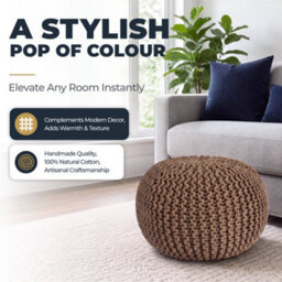 Bravich Beige Chunky Knitted Pouffe Footstool - 50Cm Round - thumbnail 7