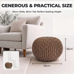 Bravich Beige Chunky Knitted Pouffe Footstool - 50Cm Round - thumbnail 8