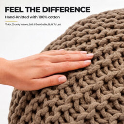 Bravich Beige Chunky Knitted Pouffe Footstool - 50Cm Round - thumbnail 9