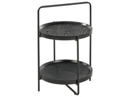 Wyld And Coco Novahome 2-Tier Round Side Table Black Mdf Top Powder-Coated Iron Frame 45 Cm X 64 Cm - thumbnail 1