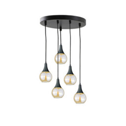 Luminosa Lighting Luminosa Lacrima Cluster Pendant Ceiling Light Black Amber Glass Shade 5X E27 - thumbnail 1